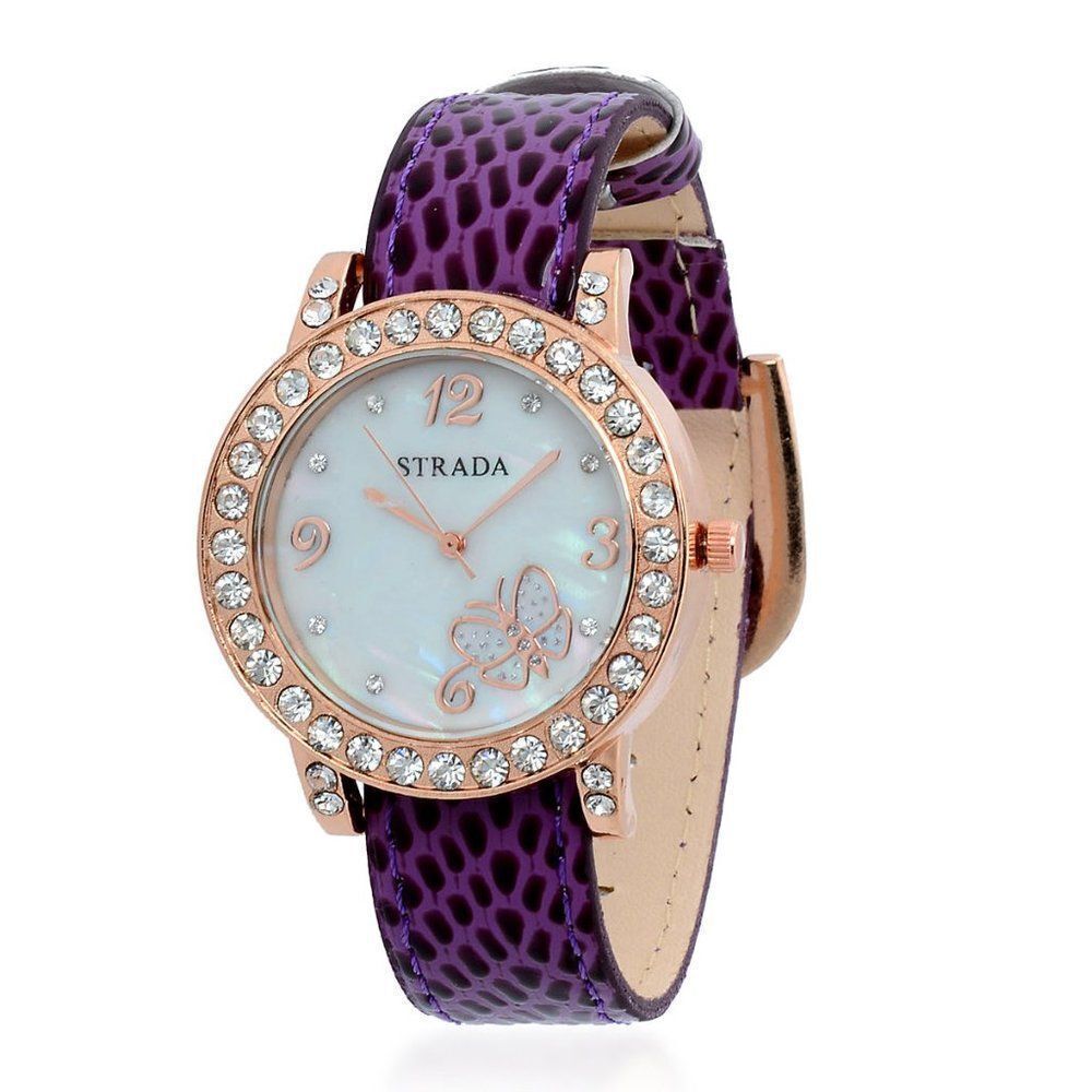 STRADA Watch Austrian Crystal Purple Faux Leather